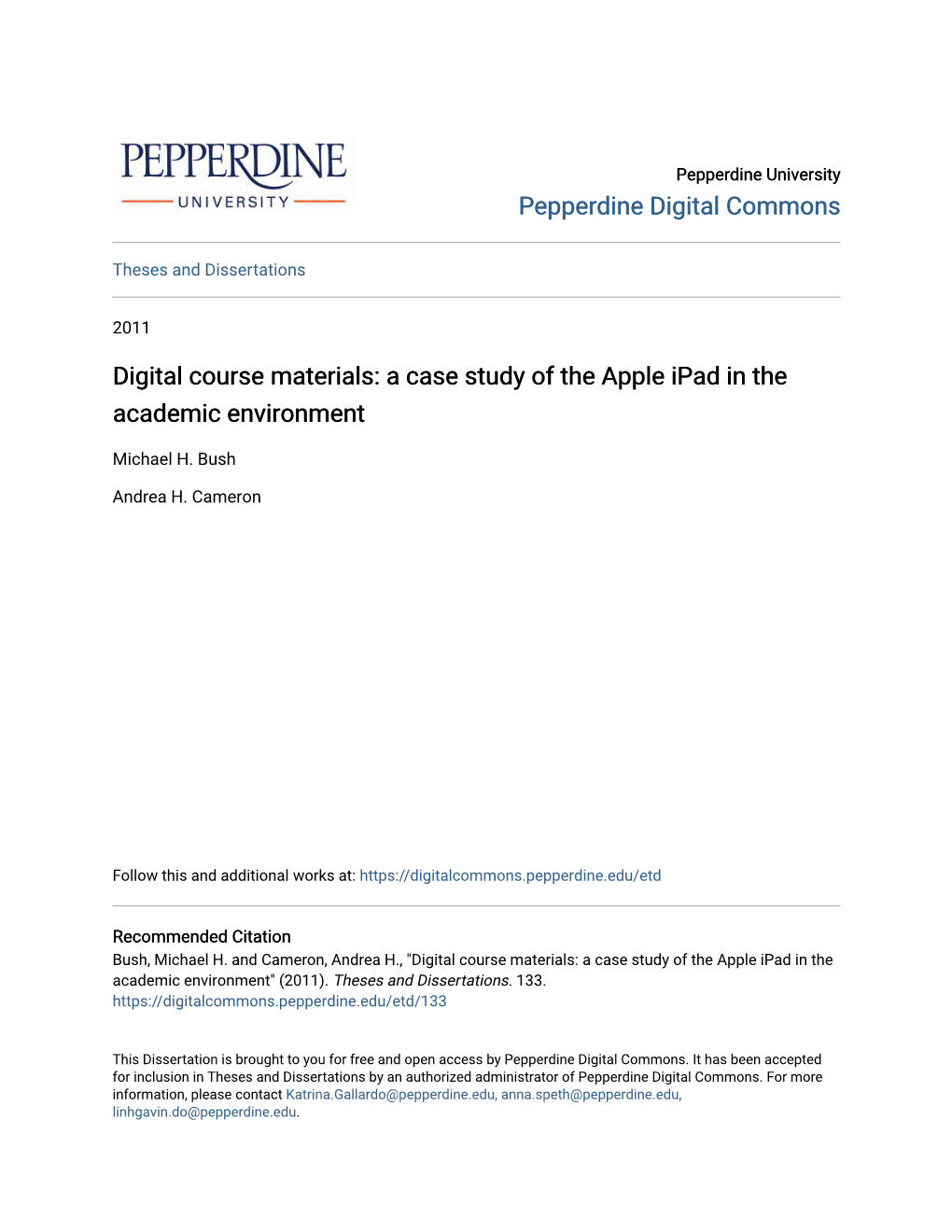 Digital Course Materials: a Case Study of the Apple Ipad in the Academic Environment
