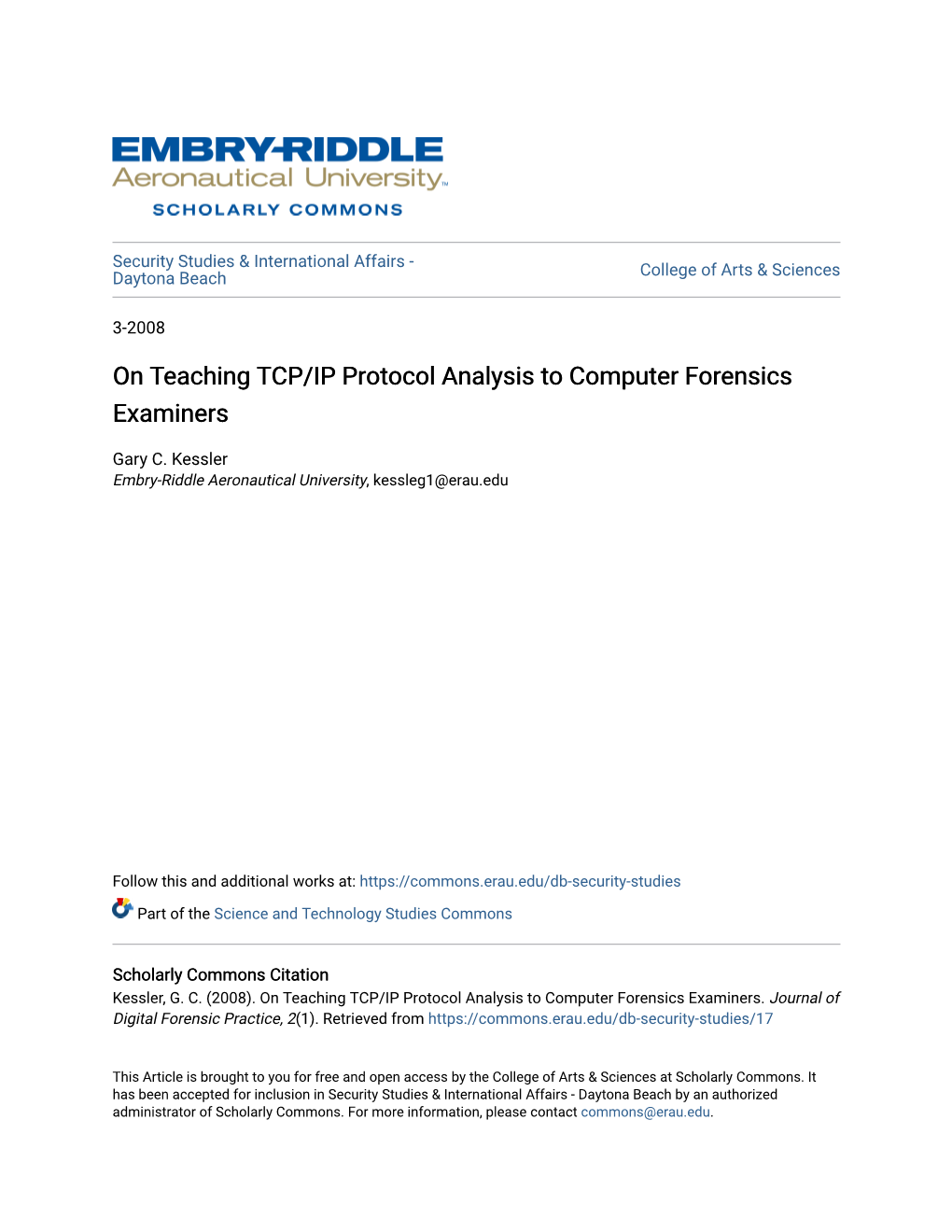 On Teaching TCP/IP Protocol Analysis to Computer Forensics Examiners