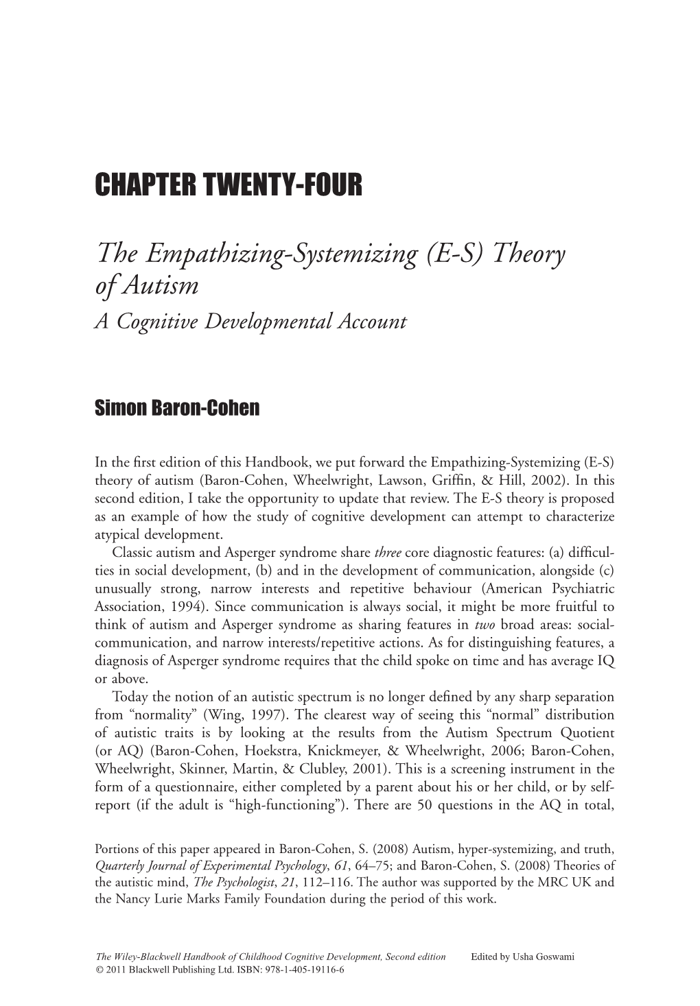 Theory of Autism a Cognitive Developmental Account