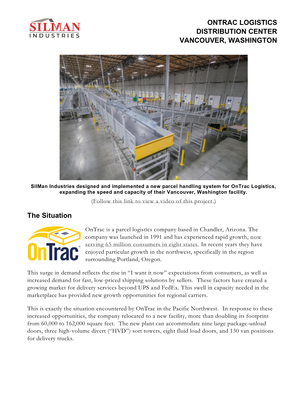 Ontrac Logistics Distribution Center Vancouver, Washington