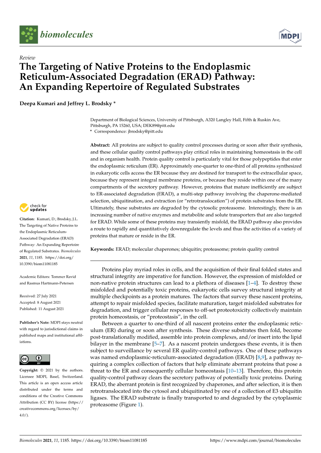 (ERAD) Pathway: an Expanding Repertoire of Regulated Substrates