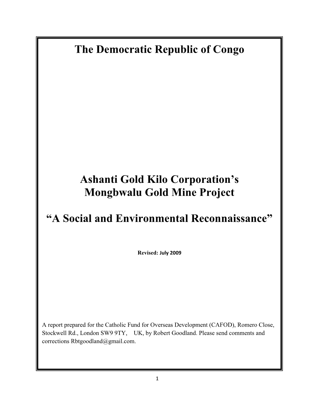 Ashanti Gold Kilo Corporation's Mongbwalu Gold Mine Project