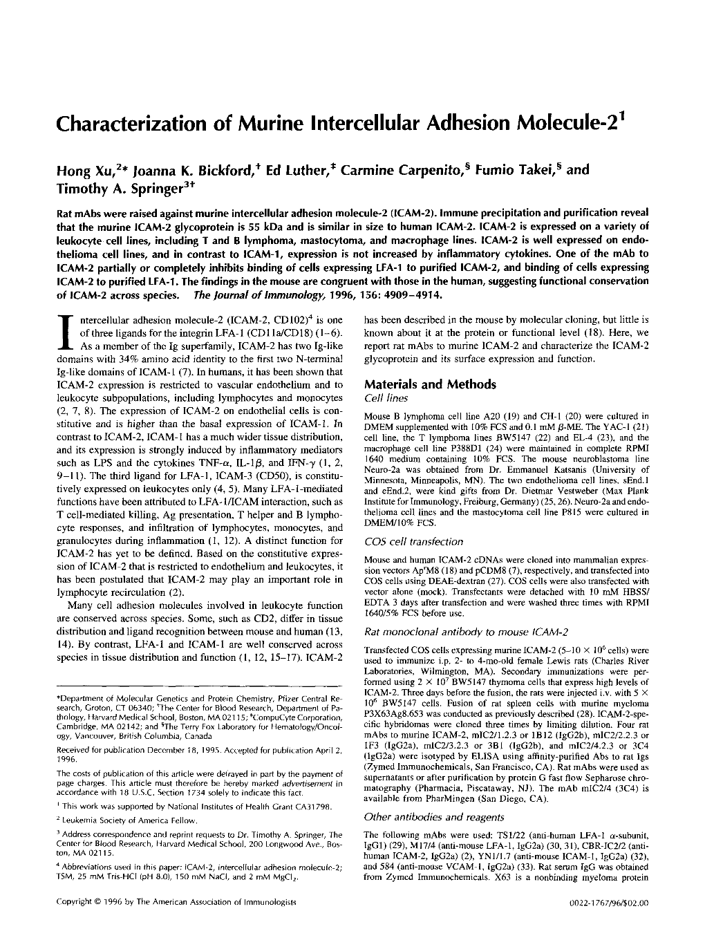 Characterization of Murine Intercellular Adhesion Molecule-2'