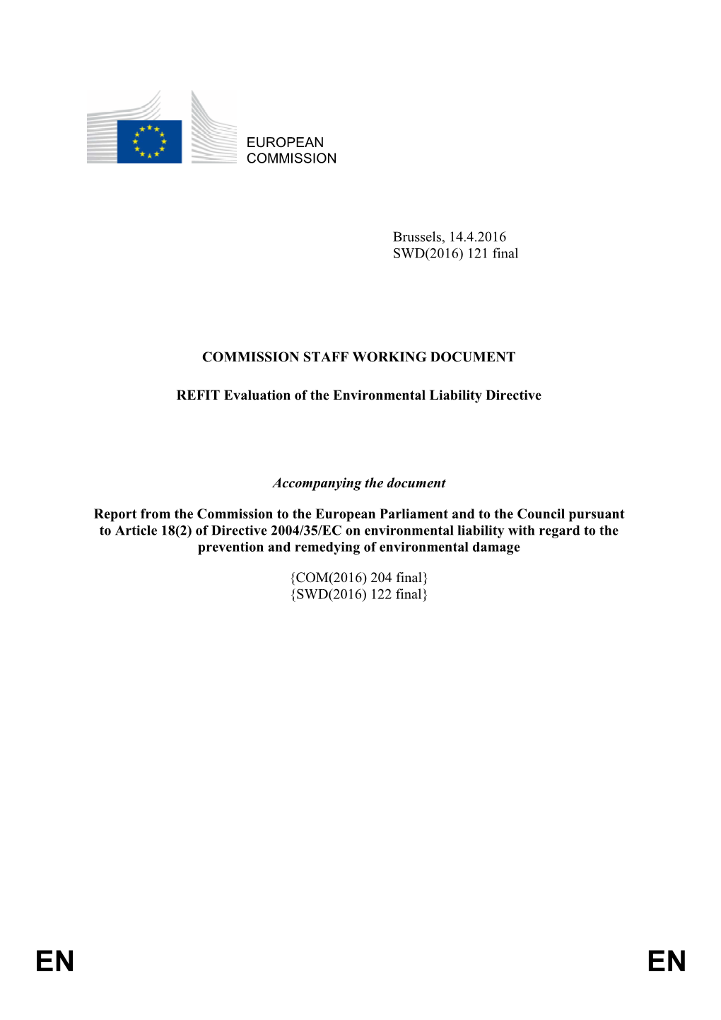 EUROPEAN COMMISSION Brussels, 14.4.2016 SWD(2016) 121 Final