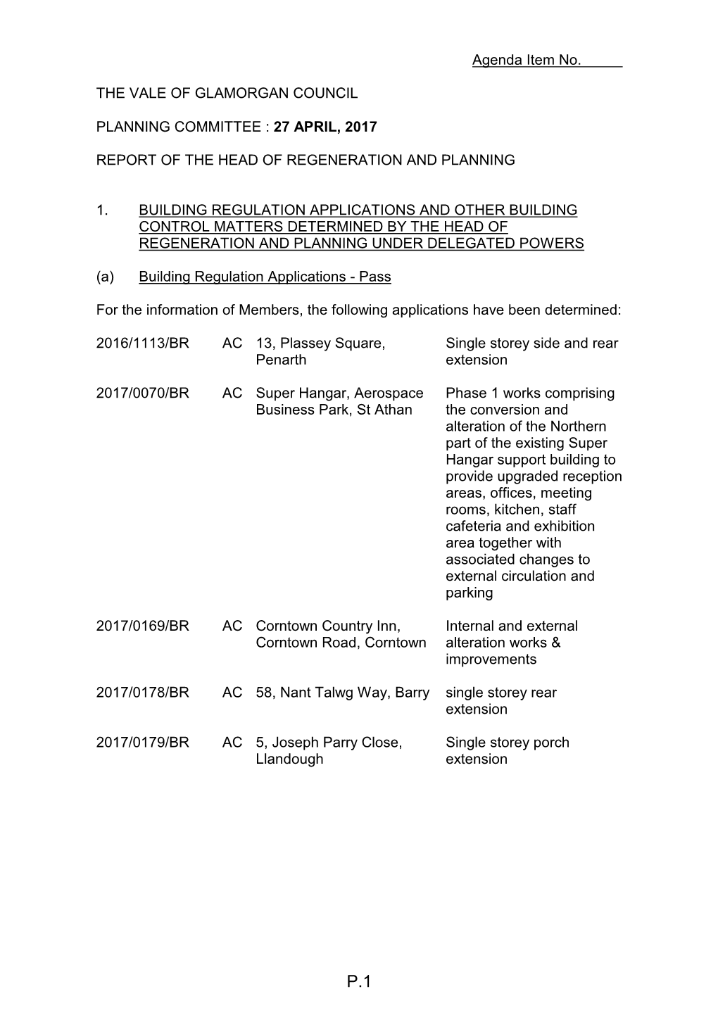 Planning Committee Agenda 27 04 2017