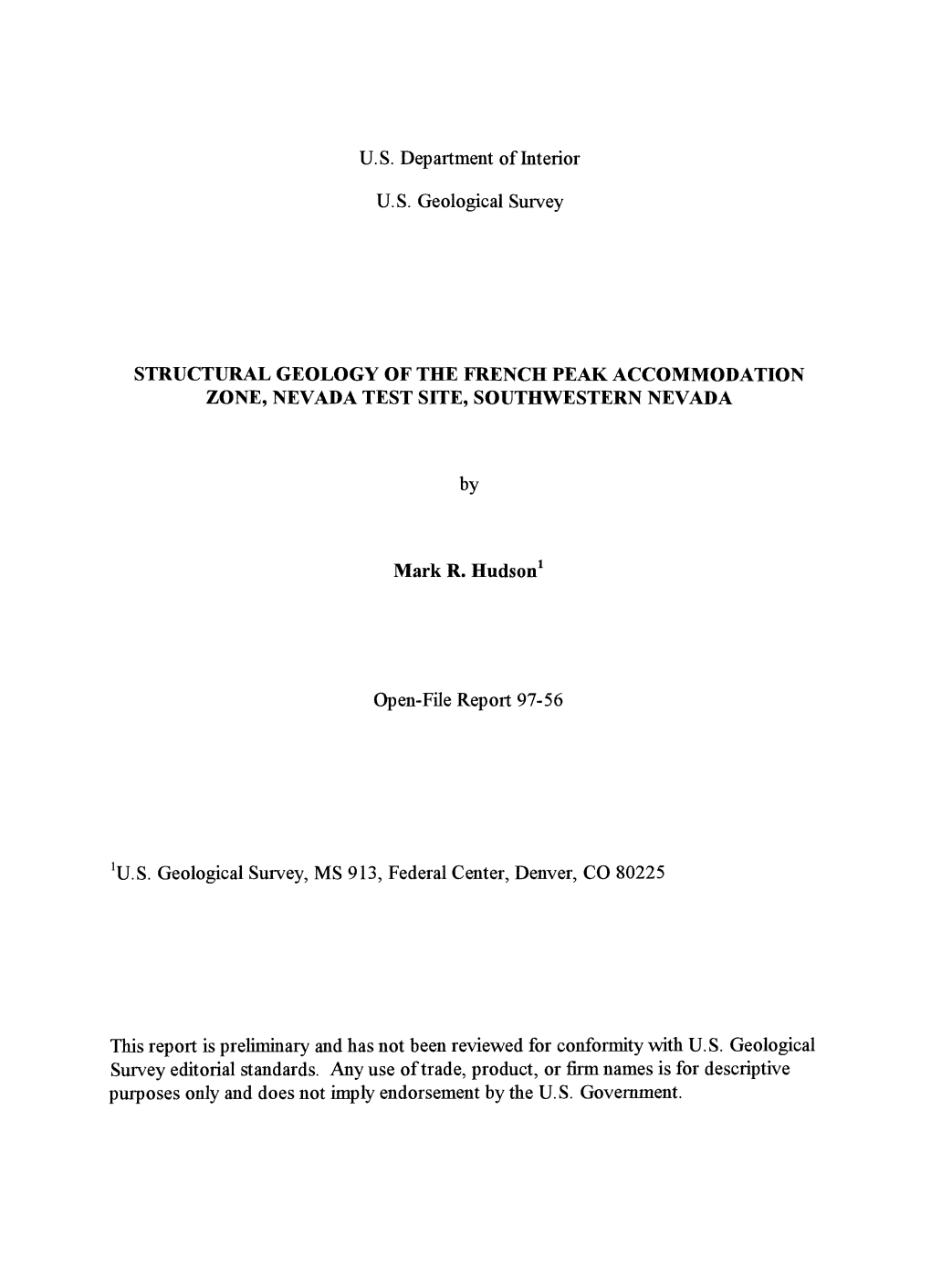 Structural Geology of the French Peak Accommodation Zone, Nevada Test Site, Southwestern Nevada