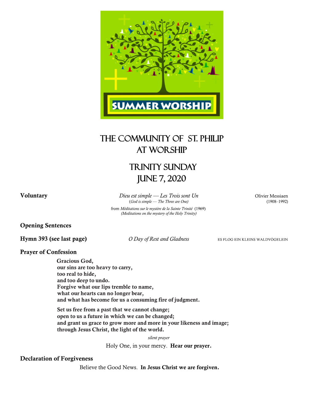 The Community of St. Philip at Worship Trinity Sunday June 7, 2020