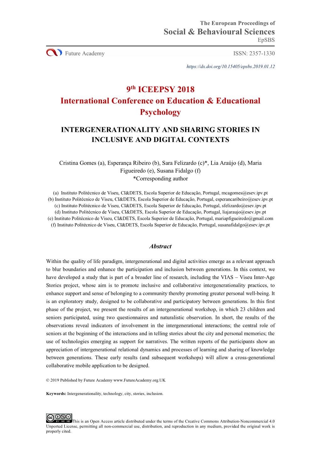 Social & Behavioural Sciences 9Th ICEEPSY 2018 International