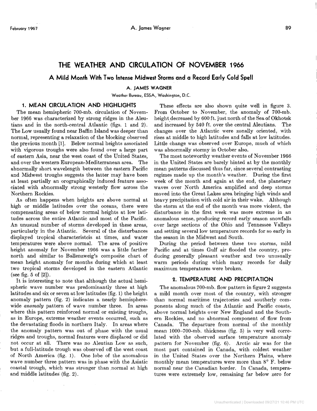 The Weather and Circulation of November 1966