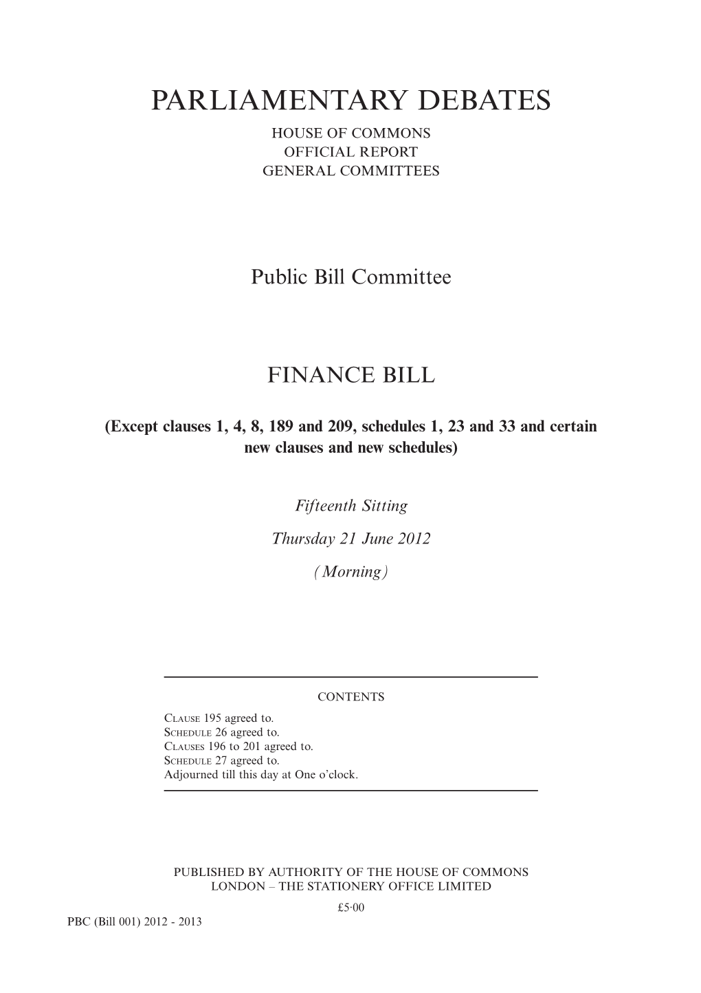 Parliamentary Debates House of Commons Official Report General Committees