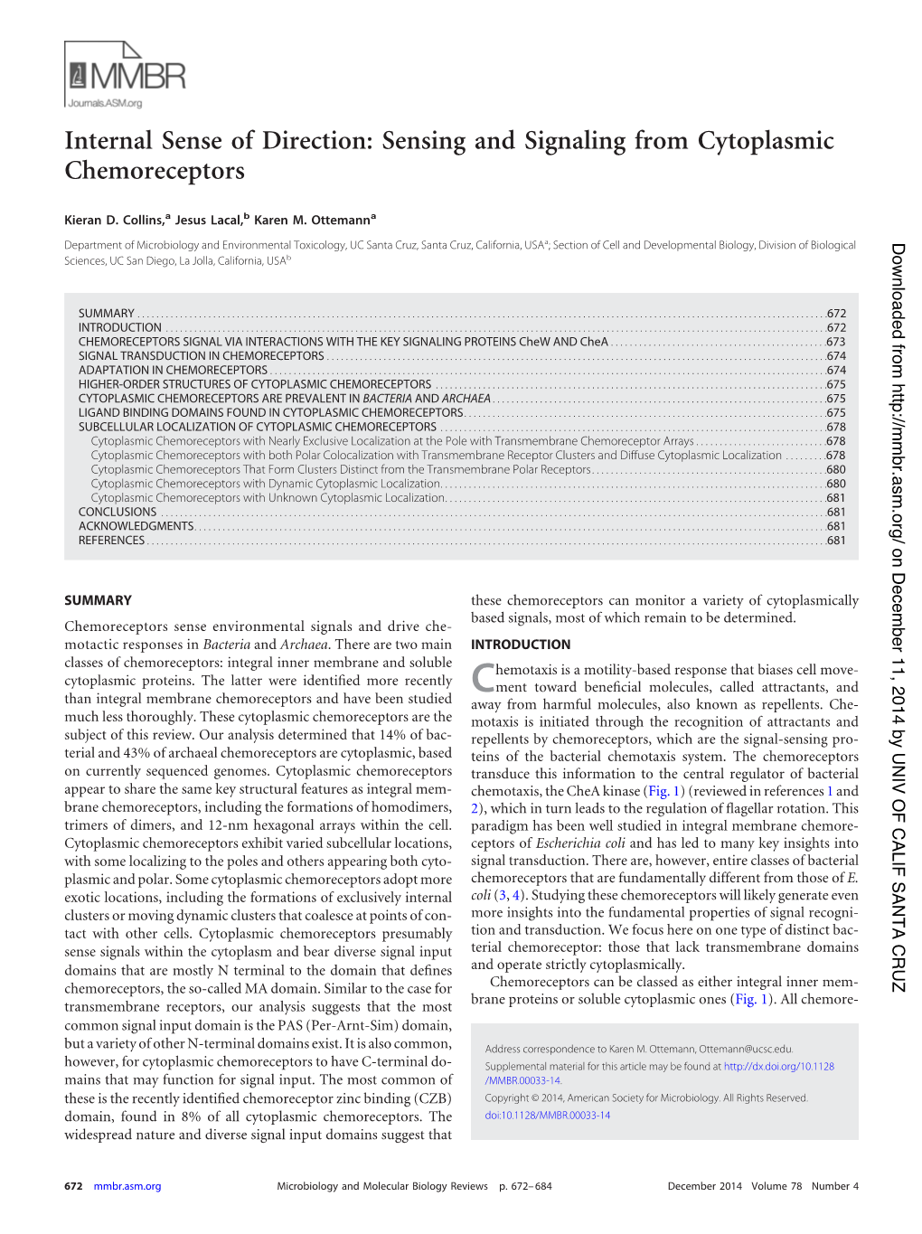 Sensing and Signaling from Cytoplasmic Chemoreceptors