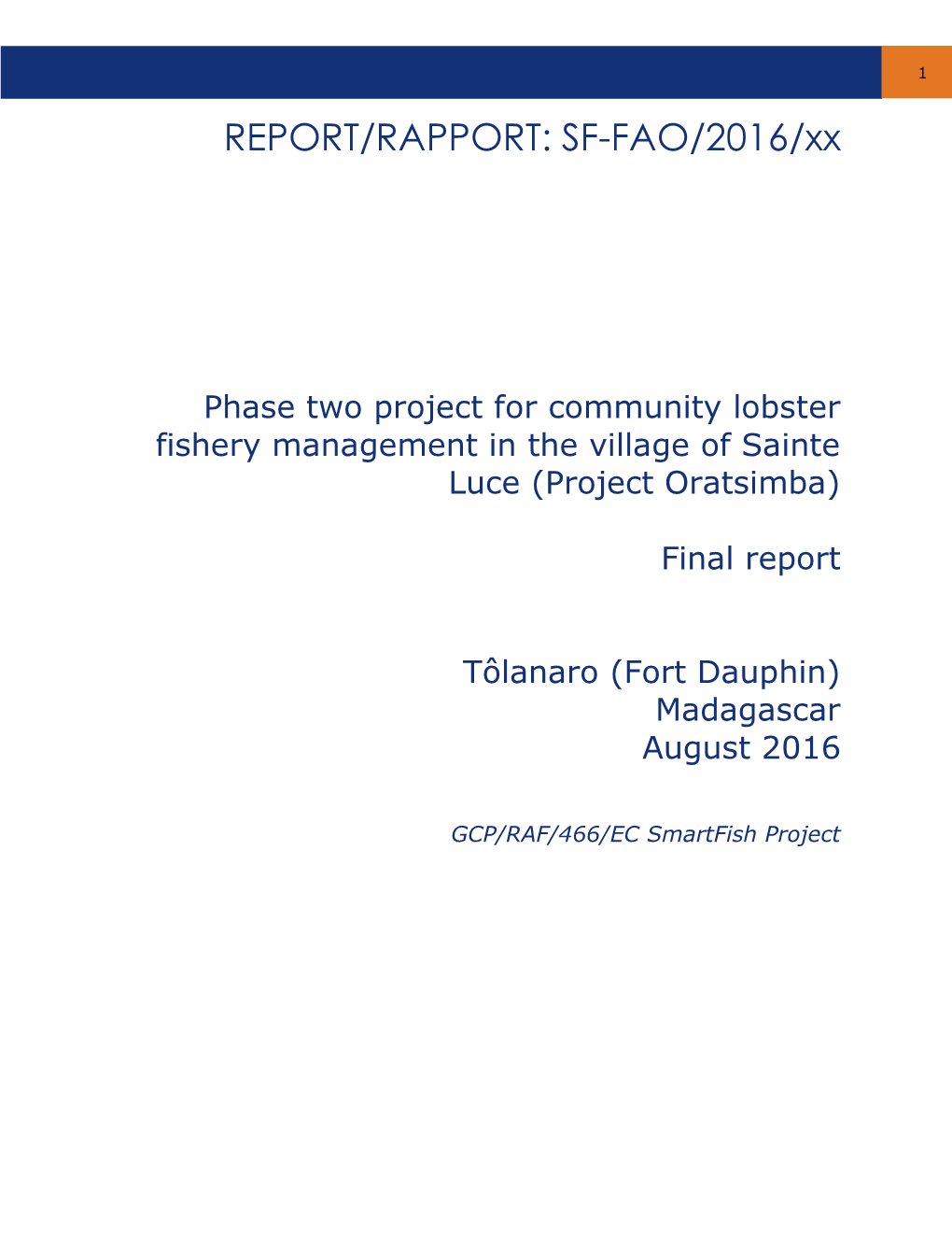 REPORT/RAPPORT: SF-FAO/2016/Xx