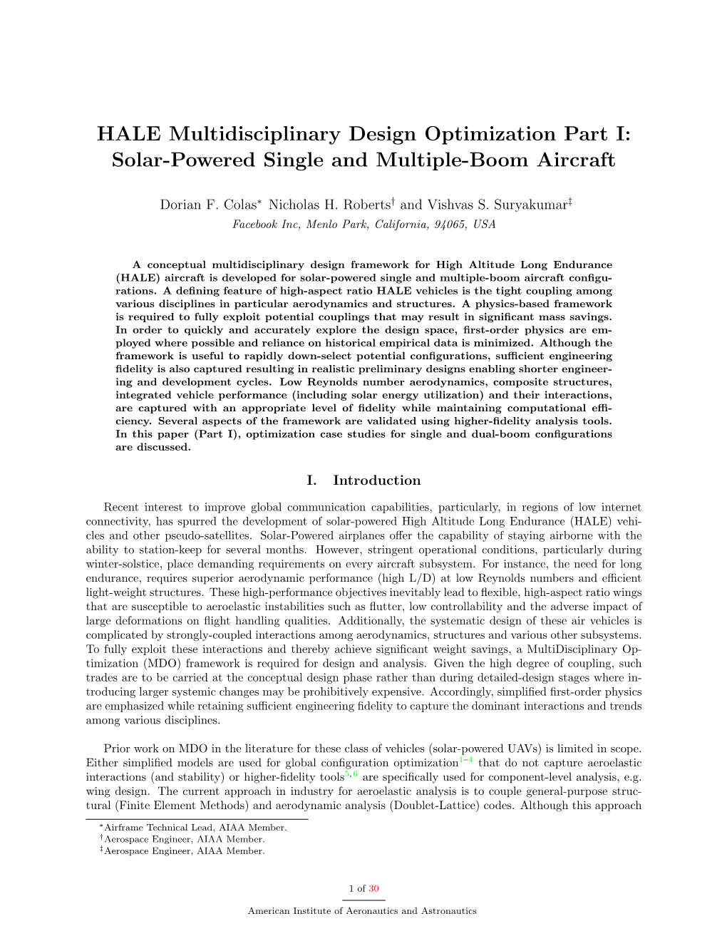 HALE Multidisciplinary Design Optimization Part I: Solar-Powered Single and Multiple-Boom Aircraft