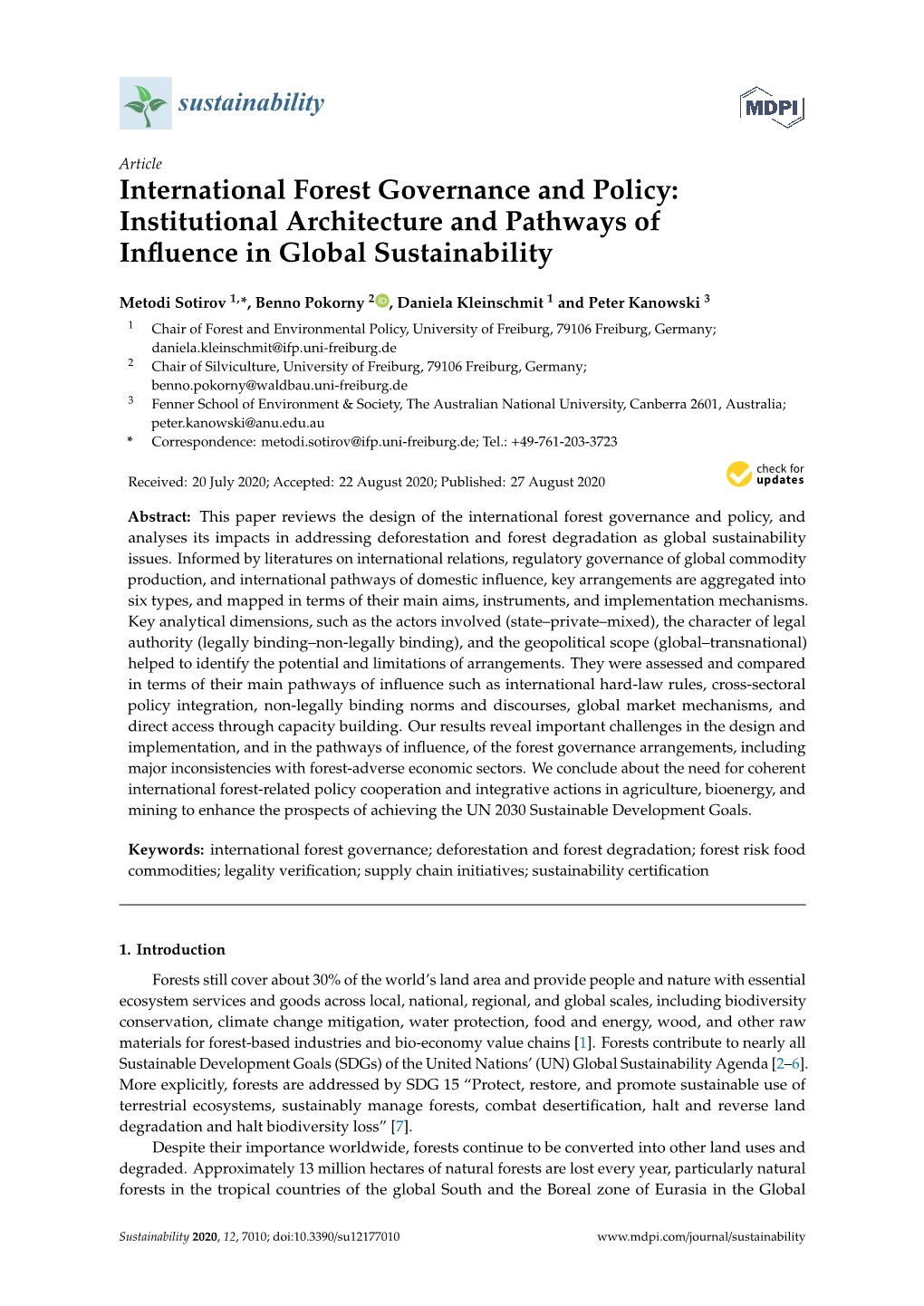 International Forest Governance and Policy: Institutional Architecture and Pathways of Inﬂuence in Global Sustainability