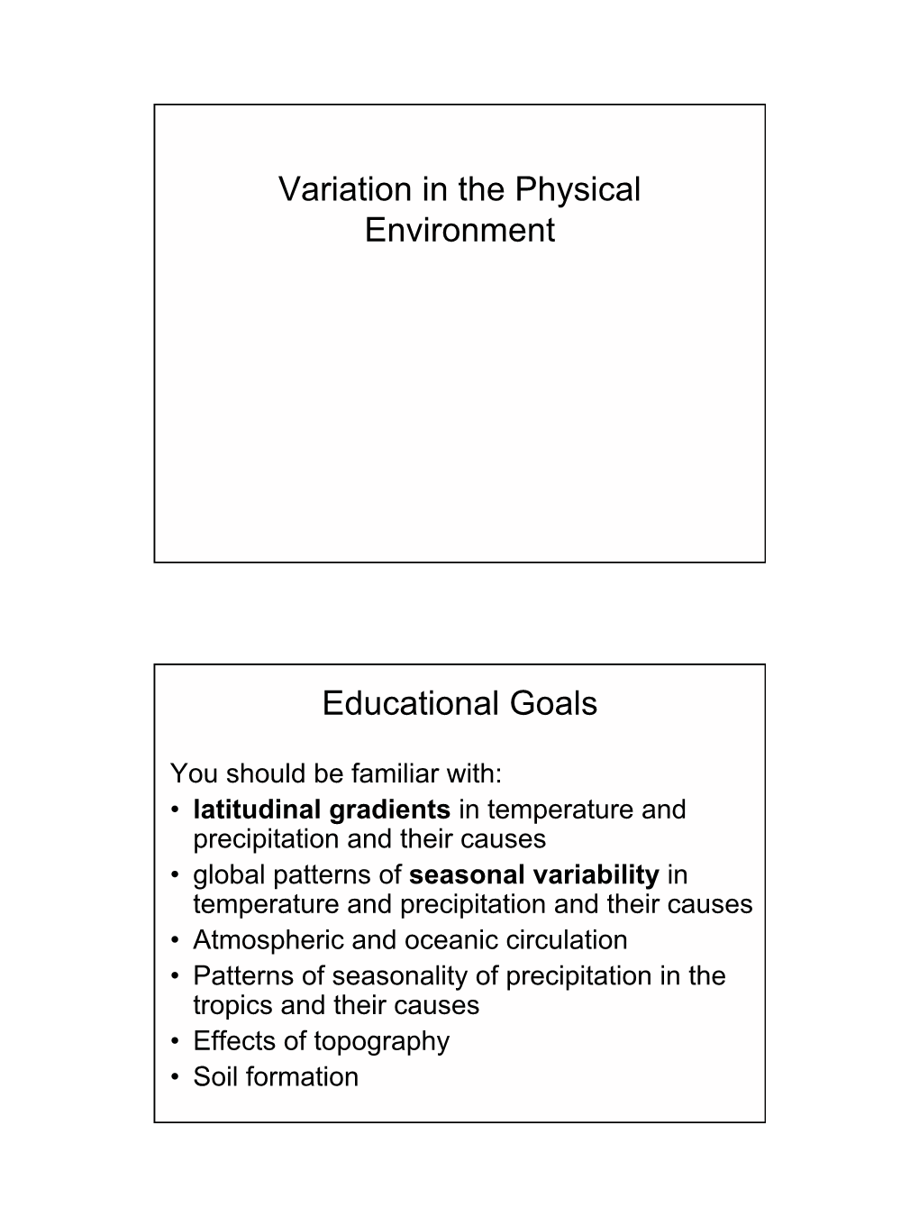 Variation in the Physical Environment Educational Goals