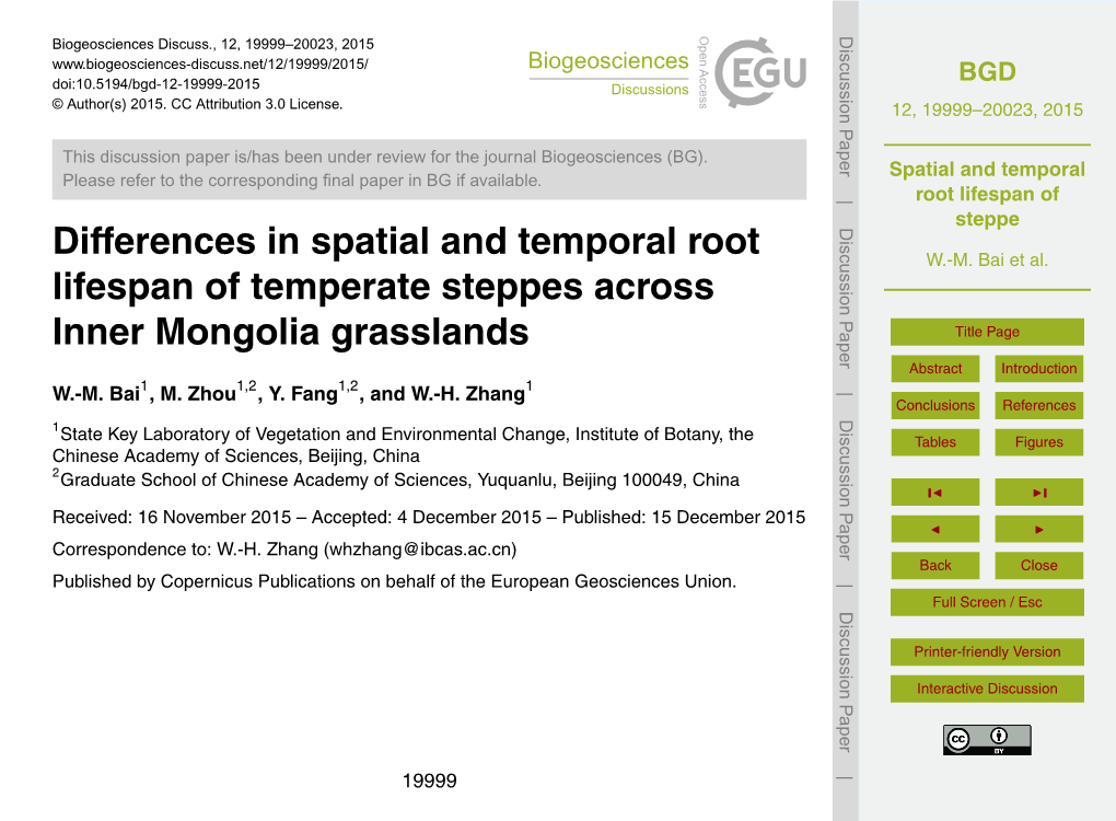 Spatial and Temporal Root Lifespan of Steppe