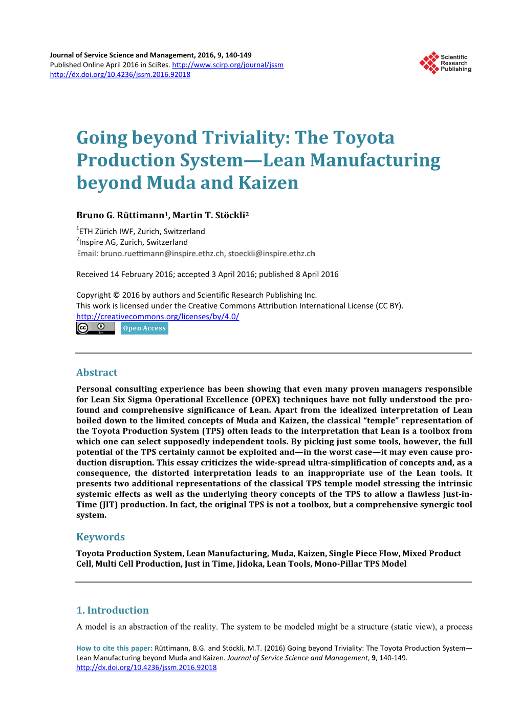 The Toyota Production System—Lean Manufacturing Beyond Muda and Kaizen