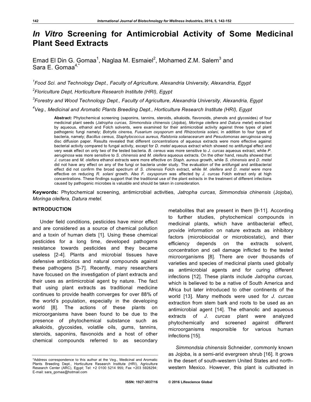 In Vitro Screening for Antimicrobial Activity of Some Medicinal Plant Seed Extracts