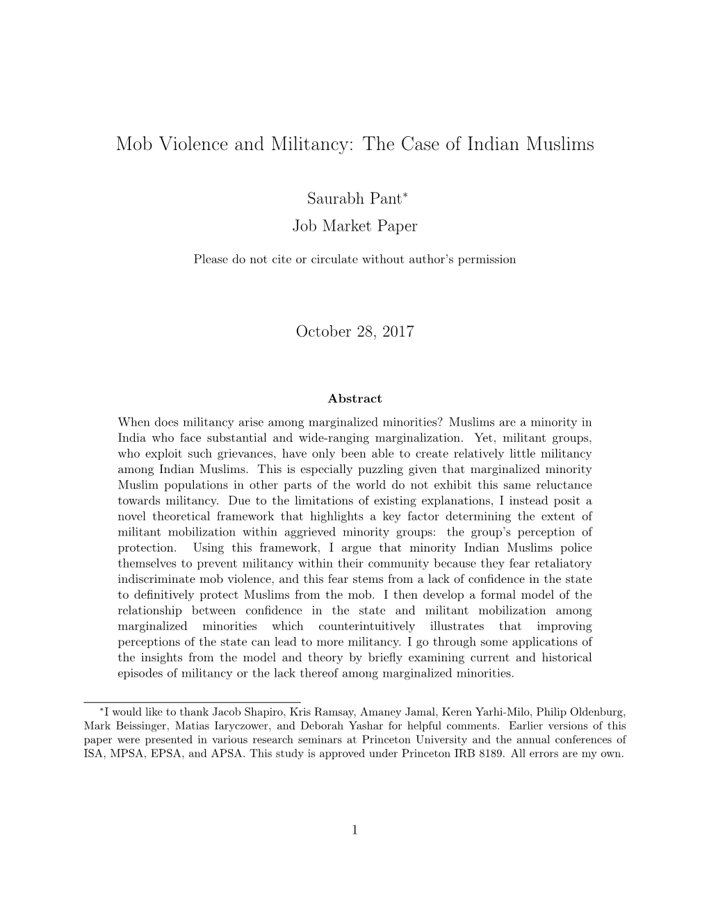 Mob Violence and Militancy: the Case of Indian Muslims