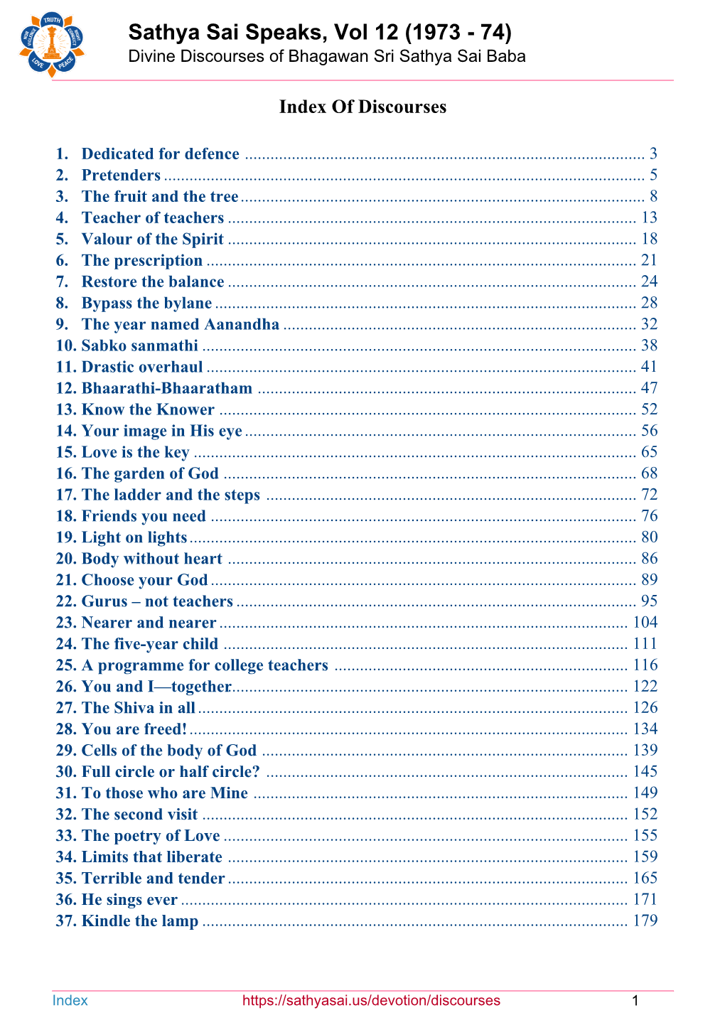 Sathya Sai Speaks, Vol 12 (1973 - 74) Divine Discourses of Bhagawan Sri Sathya Sai Baba