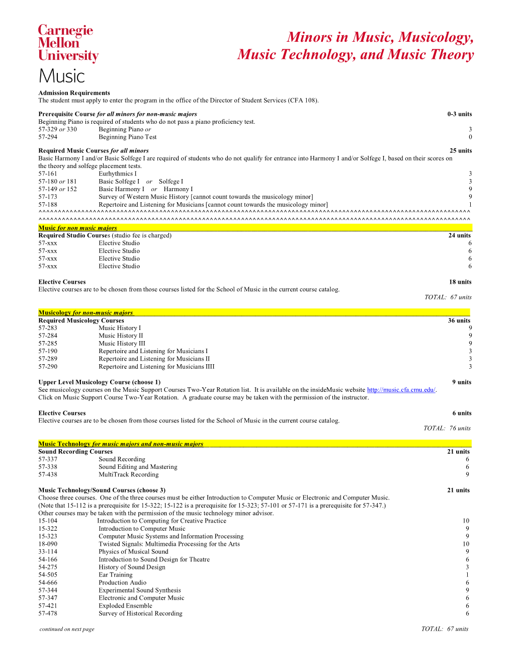 Minors in Music, Musicology, Music Technology, and Music Theory