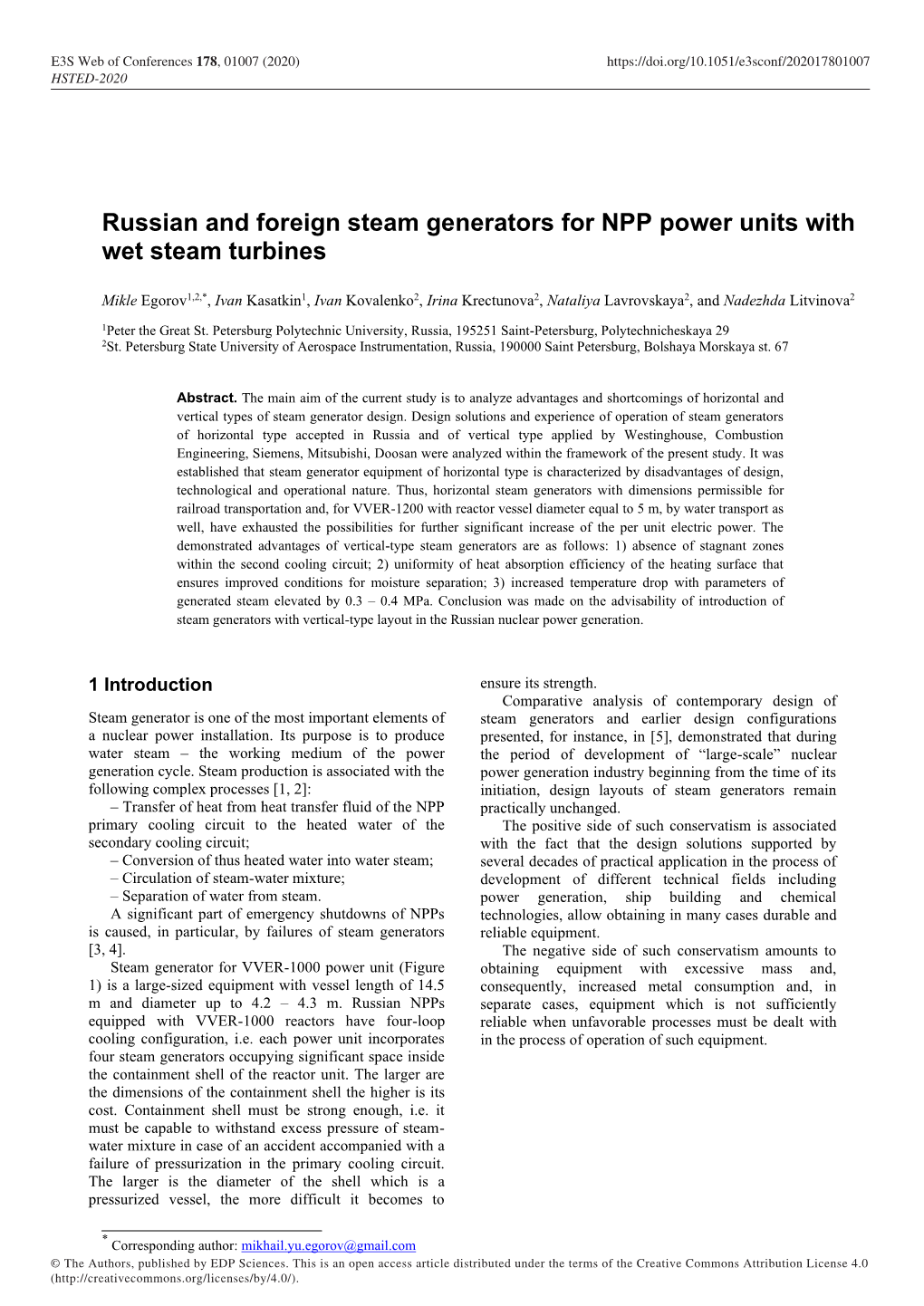 Russian and Foreign Steam Generators for NPP Power Units with Wet Steam Turbines