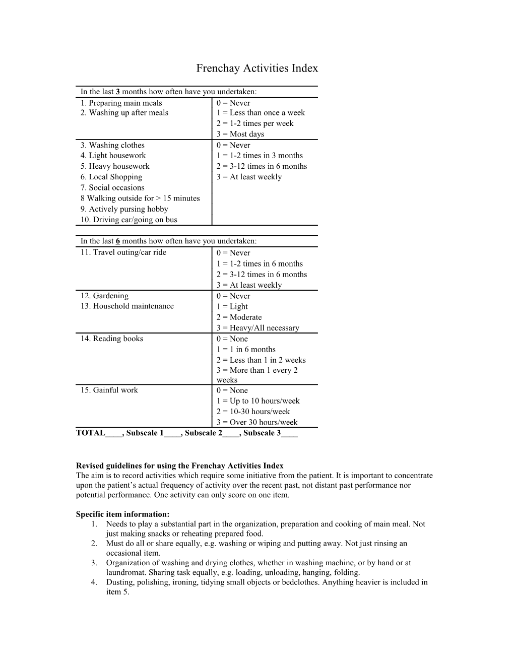 Revised Guidelines for Using the Frenchay Activities Index