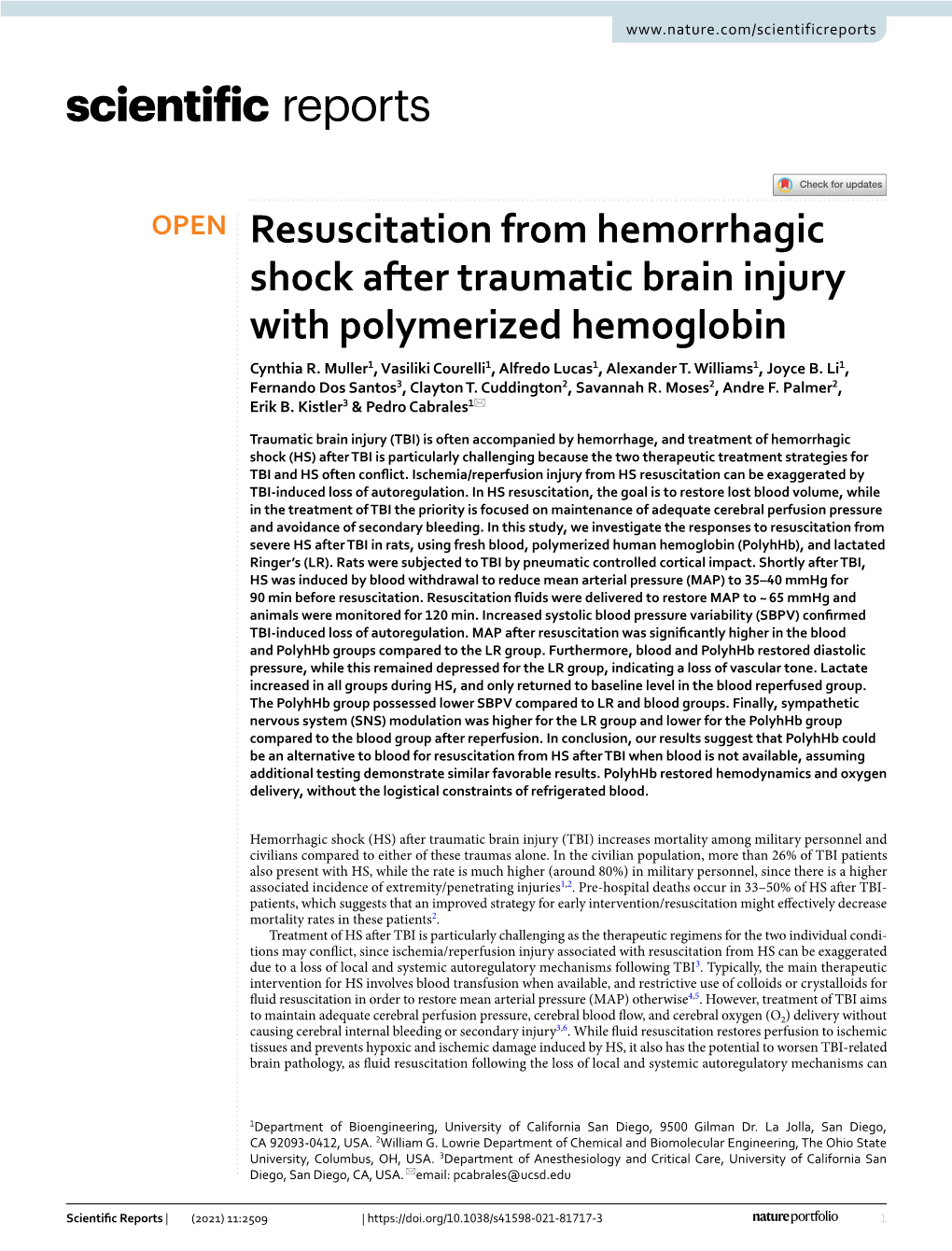 Resuscitation from Hemorrhagic Shock After Traumatic Brain Injury with Polymerized Hemoglobin Cynthia R