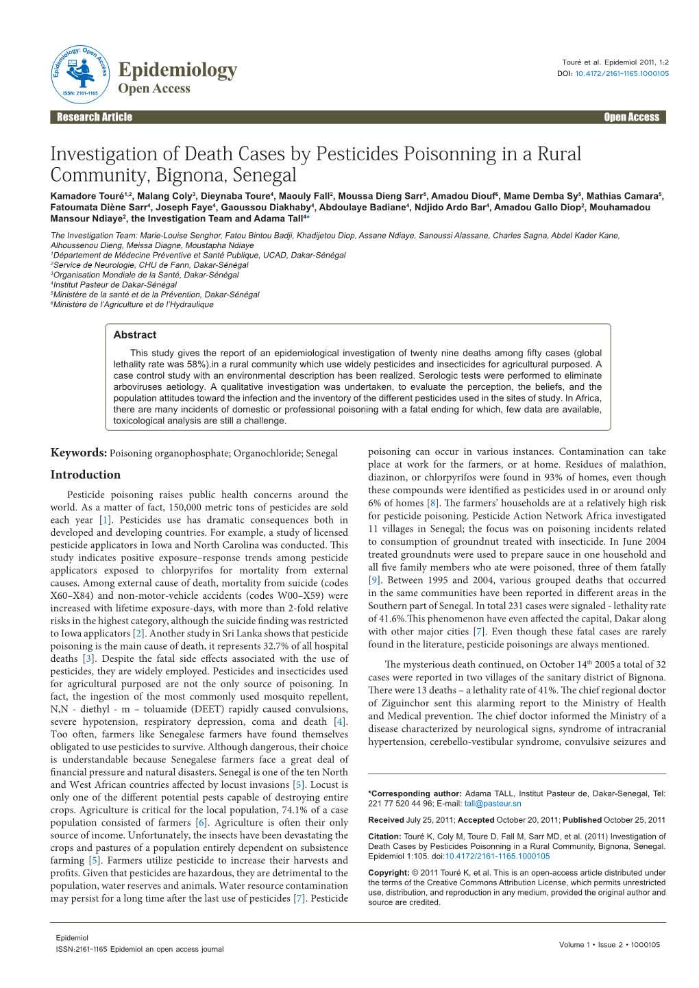 Investigation of Death Cases by Pesticides Poisonning in a Rural