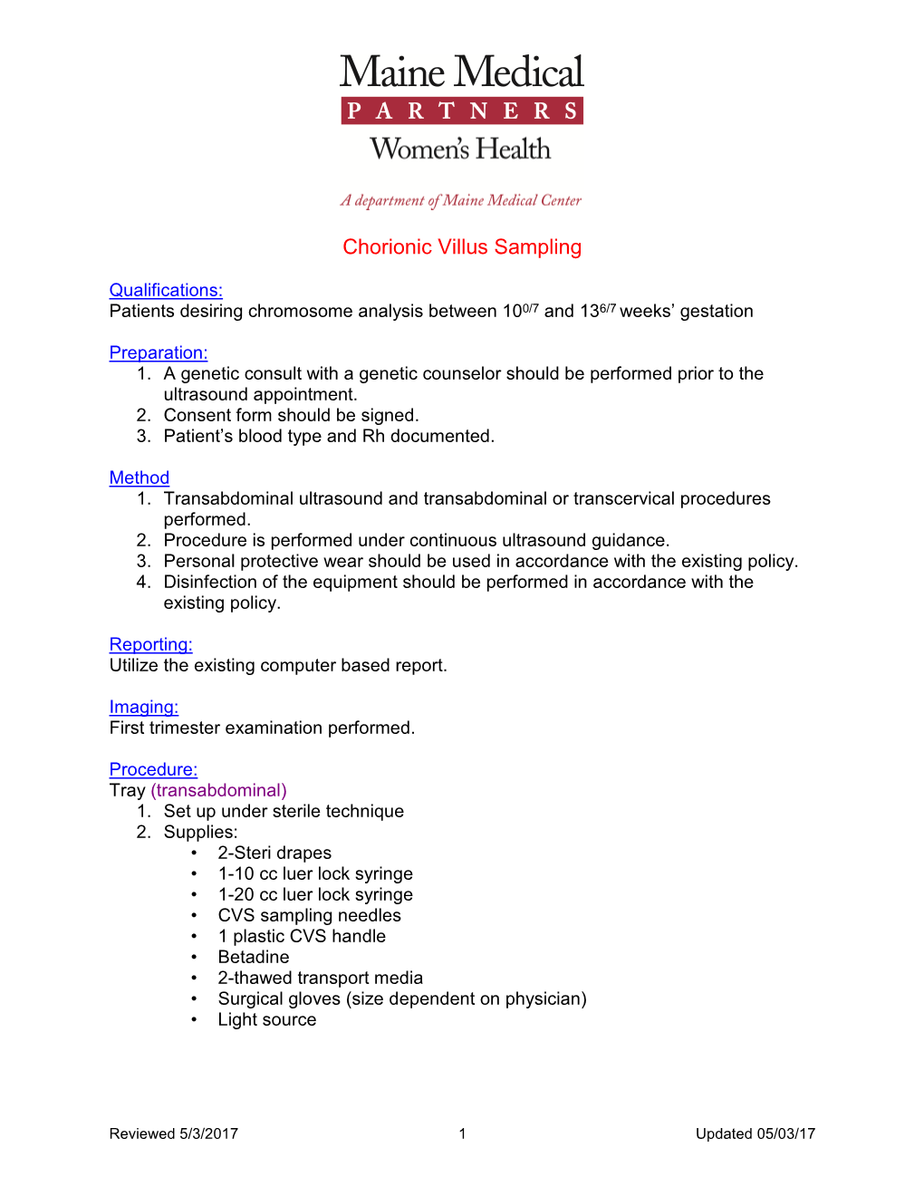 Chorionic Villus Sampling