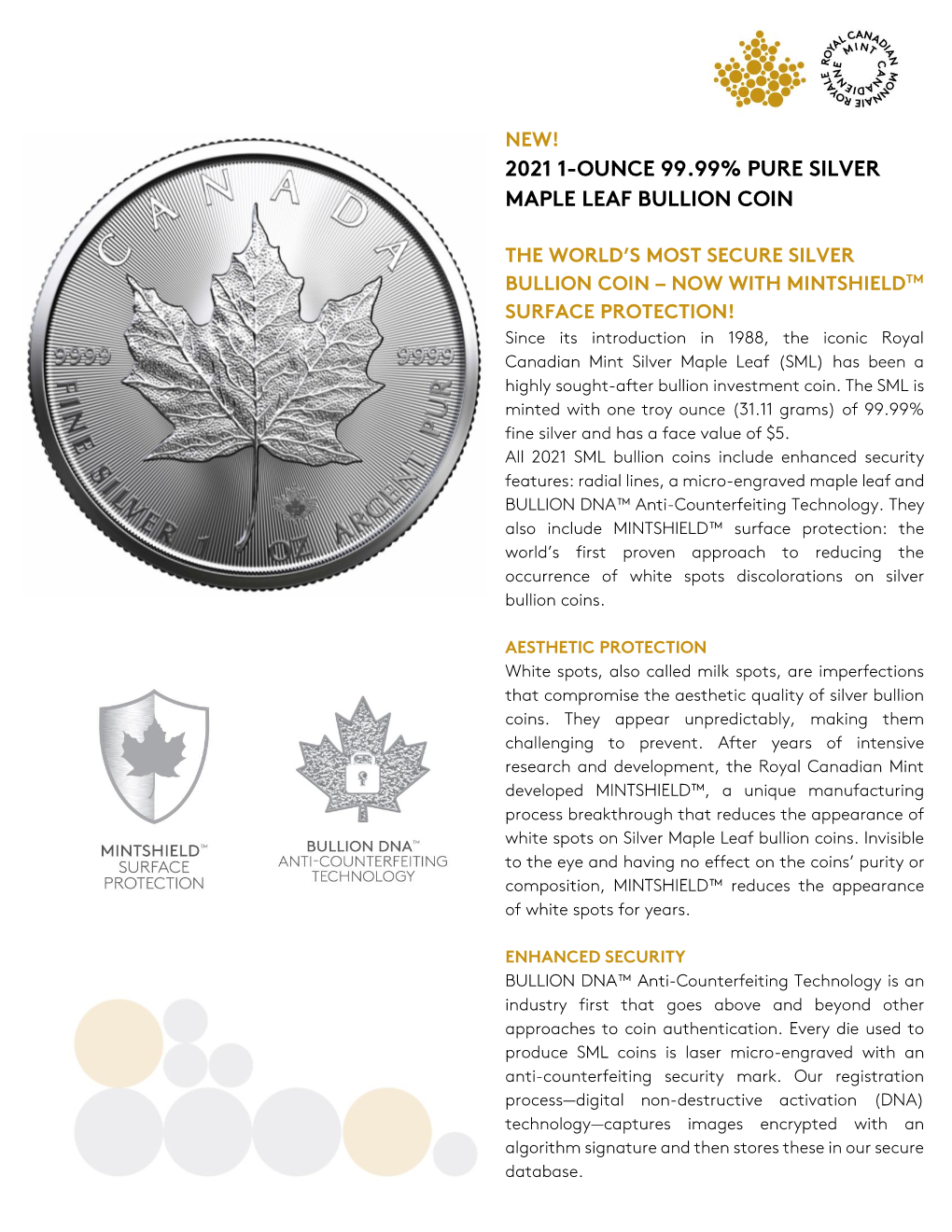 2021 1-Ounce 99.99% Pure Silver Maple Leaf Bullion Coin