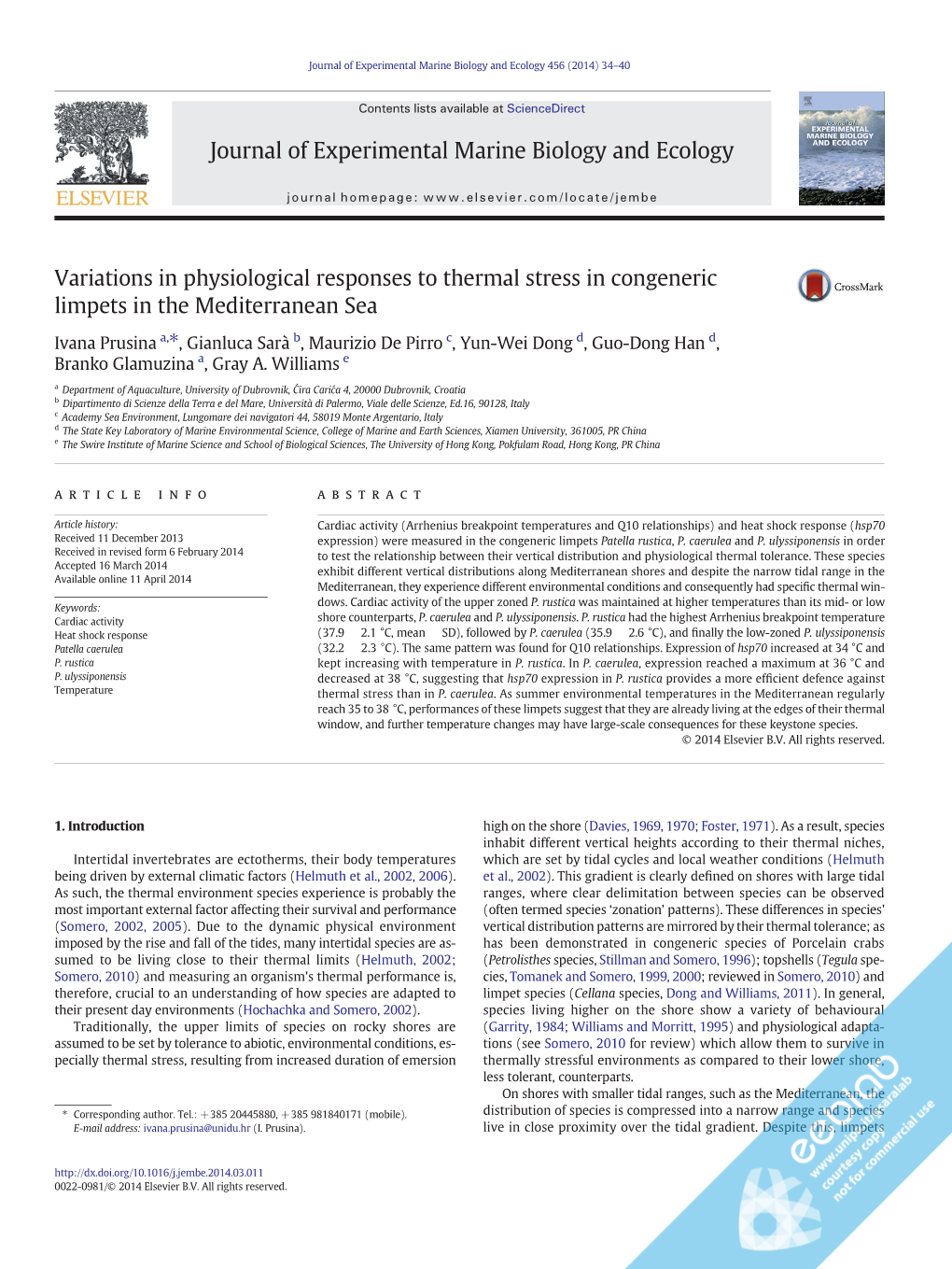 Journal of Experimental Marine Biology and Ecology 456 (2014) 34–40