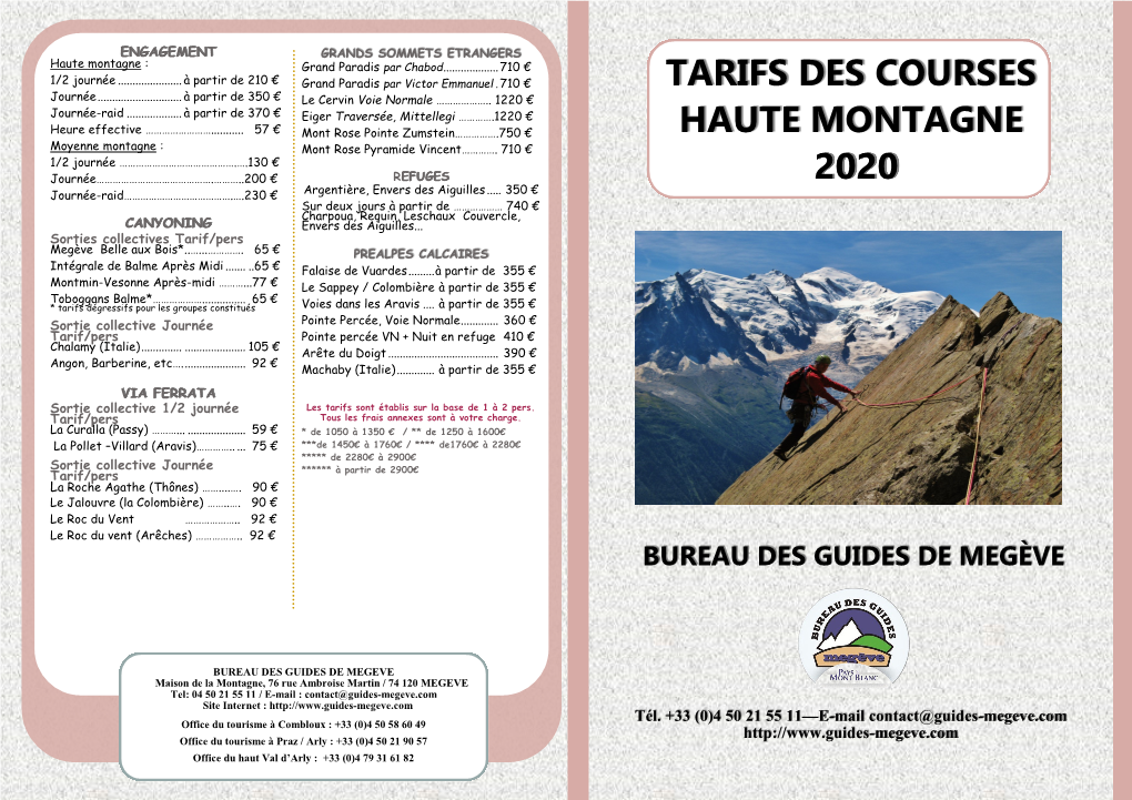 Tarifs Des Courses Haute Montagne 2020