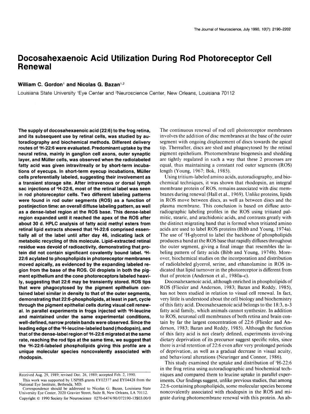 Docosahexaenoic Acid Utilization During Rod Photoreceptor Cell Renewal