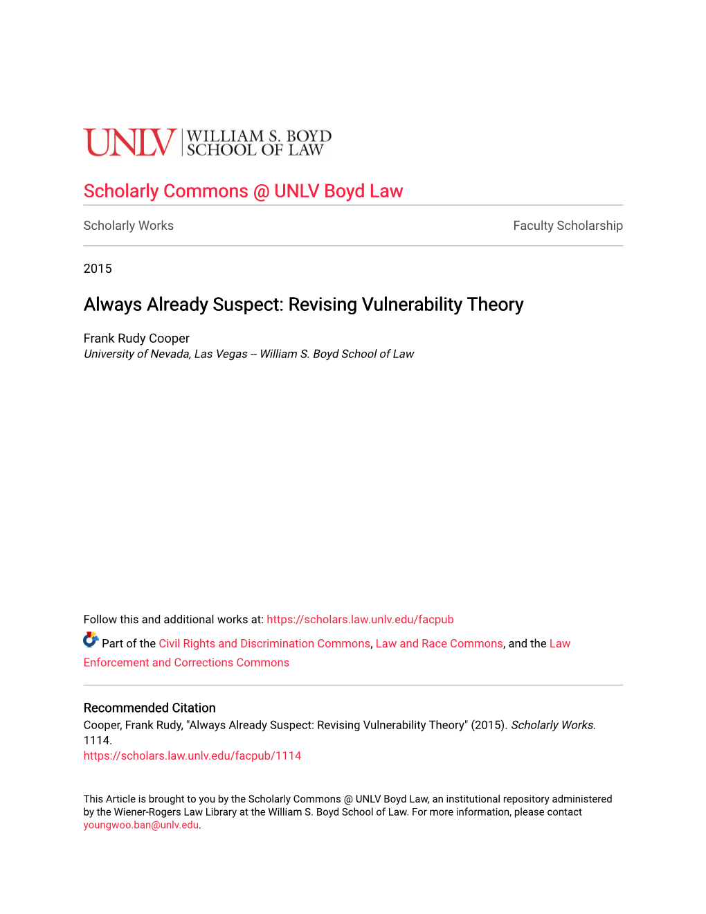 Always Already Suspect: Revising Vulnerability Theory