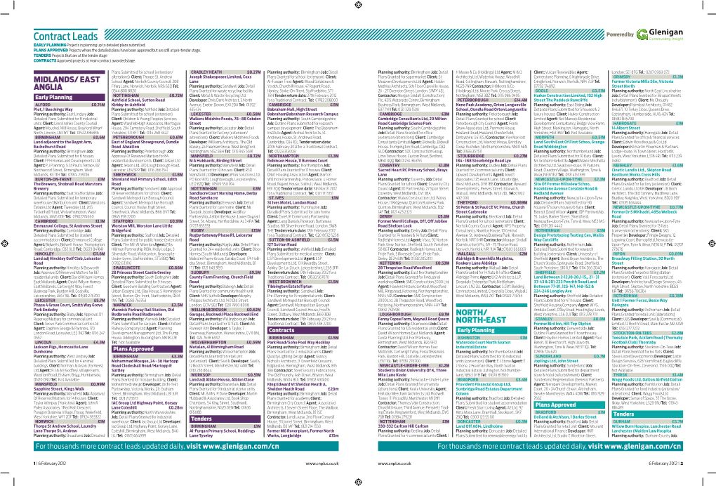 Contract Leads Powered by EARLY PLANNING Projects in Planning up to Detailed Plans Submitted