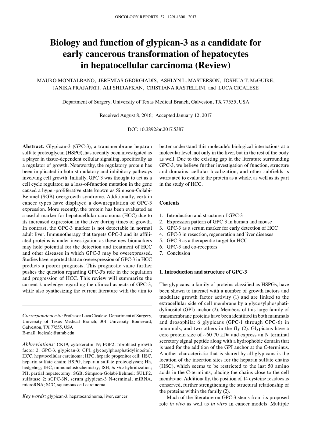 Biology and Function of Glypican-3 As a Candidate for Early Cancerous Transformation of Hepatocytes in Hepatocellular Carcinoma (Review)