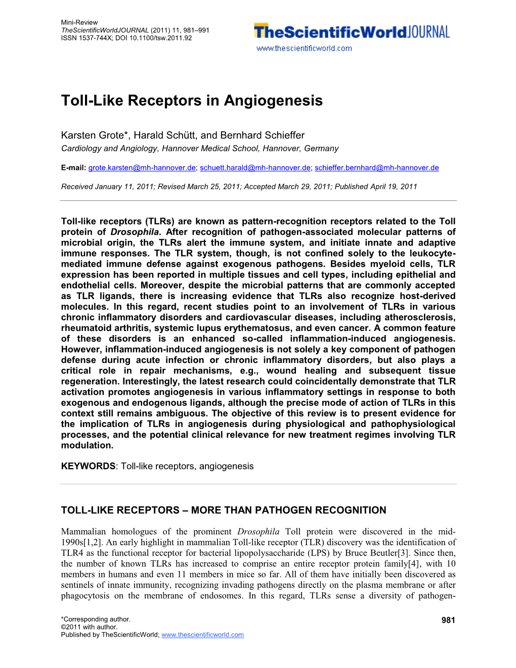 Toll-Like Receptors in Angiogenesis