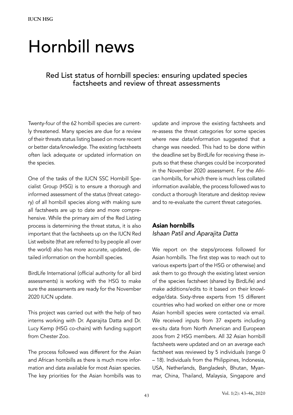 Red List Status of Hornbill Species: Ensuring Updated Species Factsheets and Review of Threat Assessments