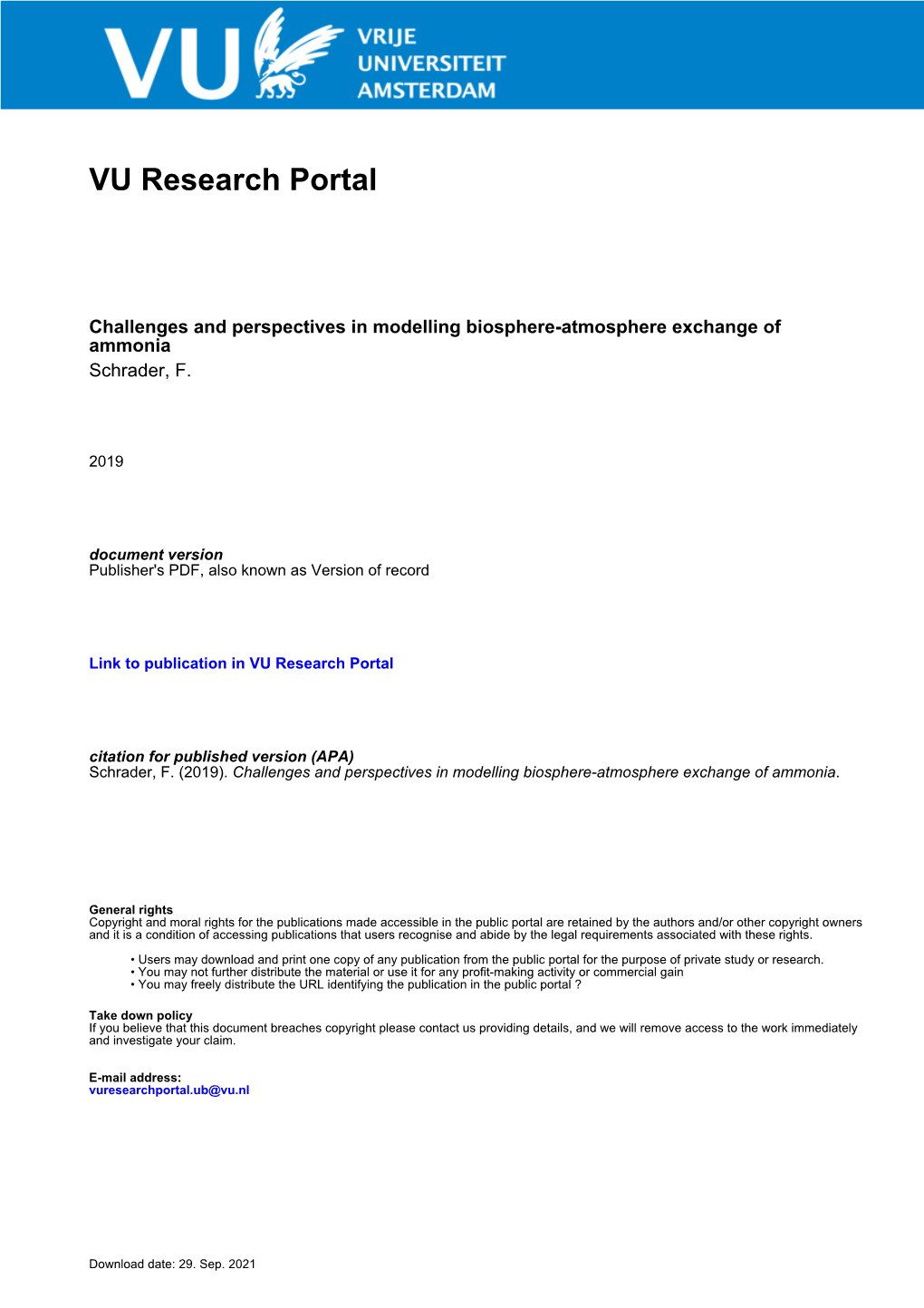 Challenges and Perspectives in Modelling Biosphere-Atmosphere Exchange of Ammonia Schrader, F