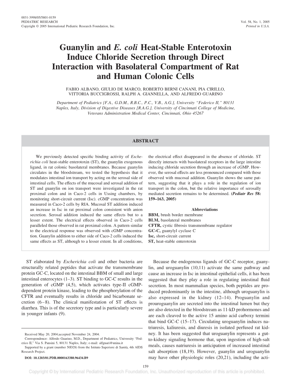 Guanylin and E. Coli Heat-Stable Enterotoxin Induce Chloride Secretion Through Direct Interaction with Basolateral Compartment of Rat and Human Colonic Cells