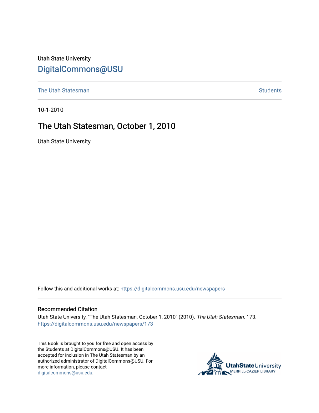 Utah State University Digitalcommons@USU