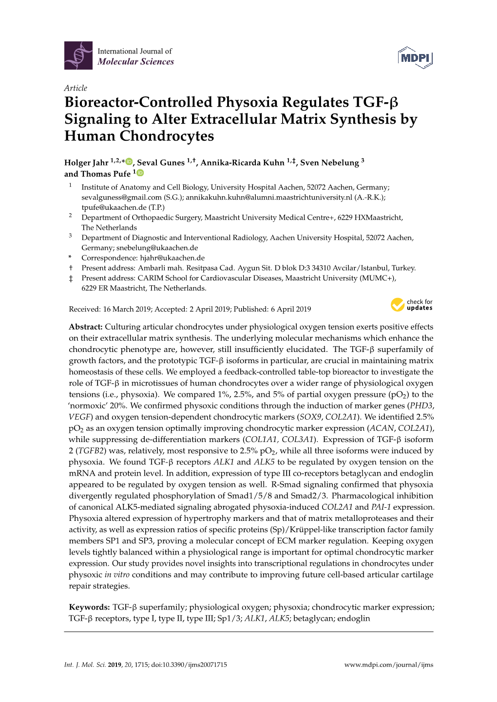 Bioreactor-Controlled Physoxia Regulates TGF-Β Signaling to Alter Extracellular Matrix Synthesis by Human Chondrocytes