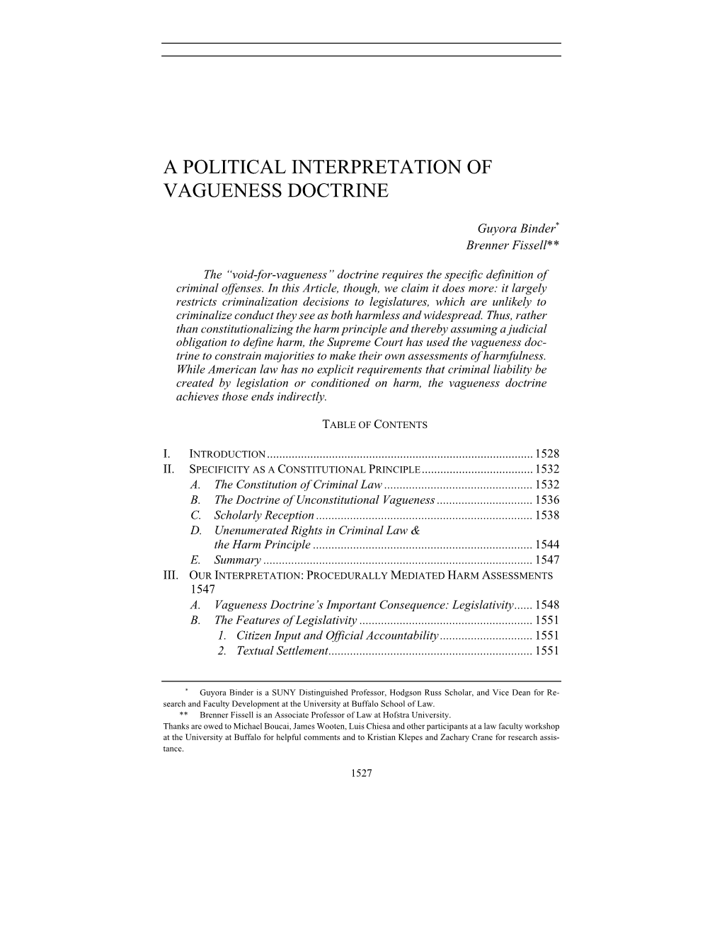 A Political Interpretation of Vagueness Doctrine