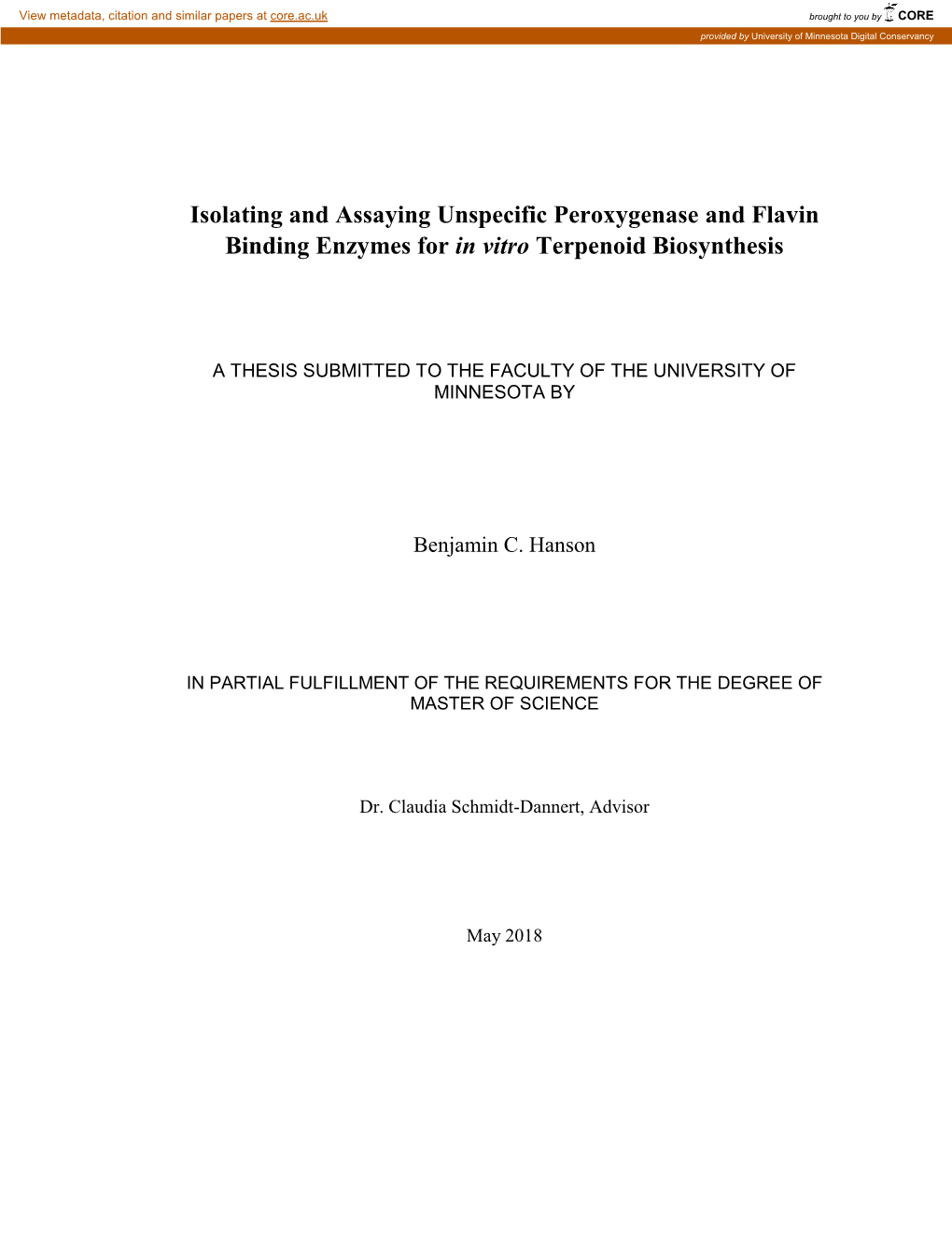 Isolating and Assaying Unspecific Peroxygenase and Flavin Binding Enzymes for in Vitro Terpenoid Biosynthesis