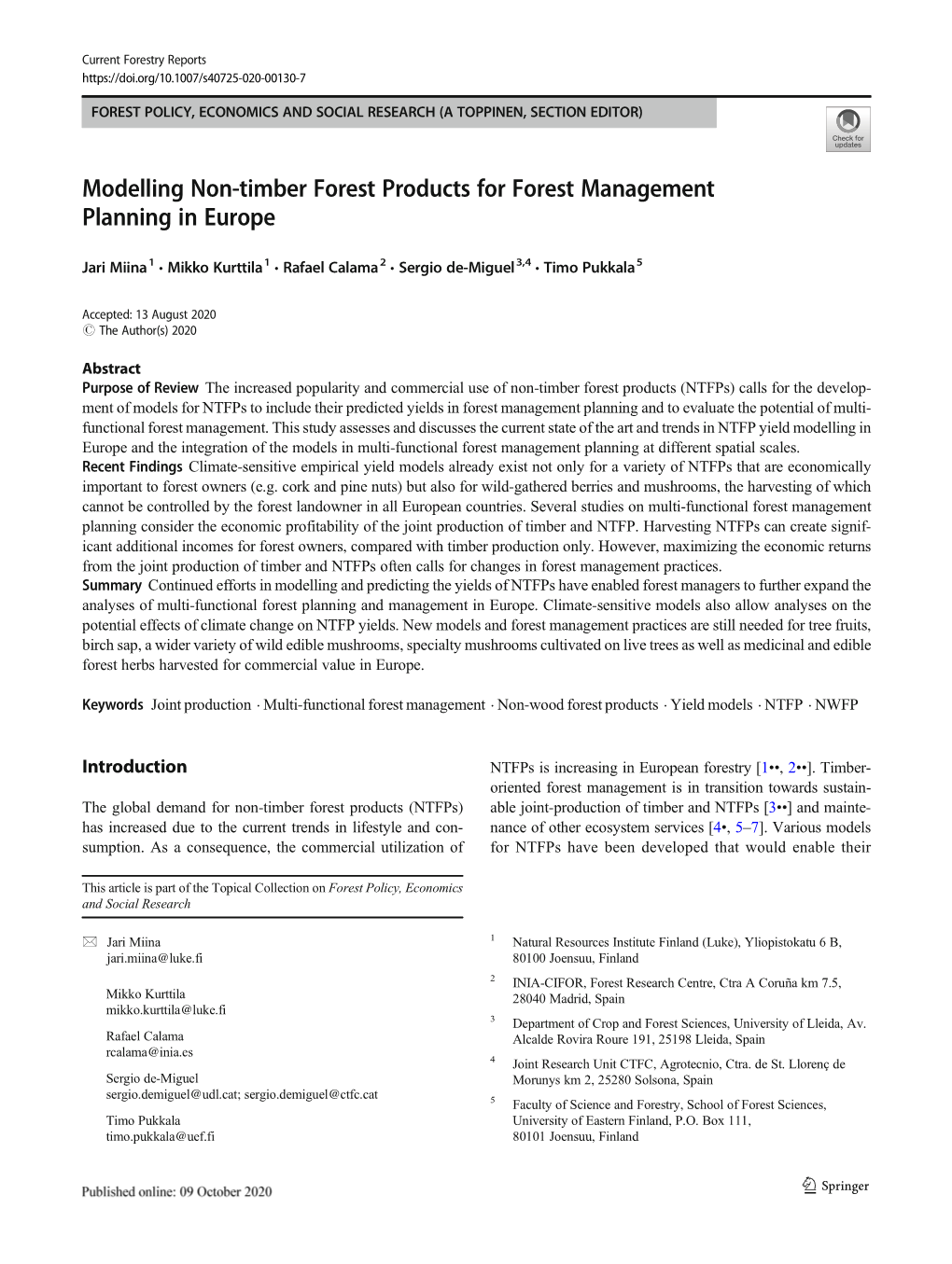 Modelling Non-Timber Forest Products for Forest Management Planning in Europe