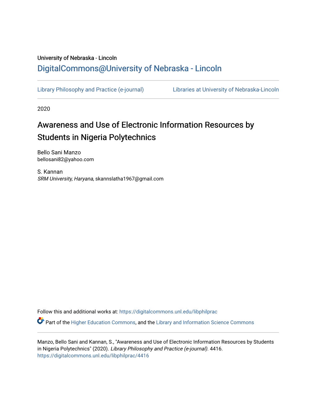 Awareness and Use of Electronic Information Resources by Students in Nigeria Polytechnics