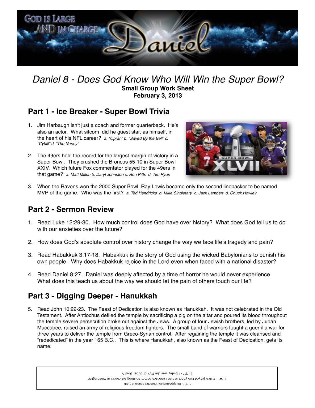 8 - Does God Know Who Will Win the Super Bowl? Small Group Work Sheet February 3, 2013