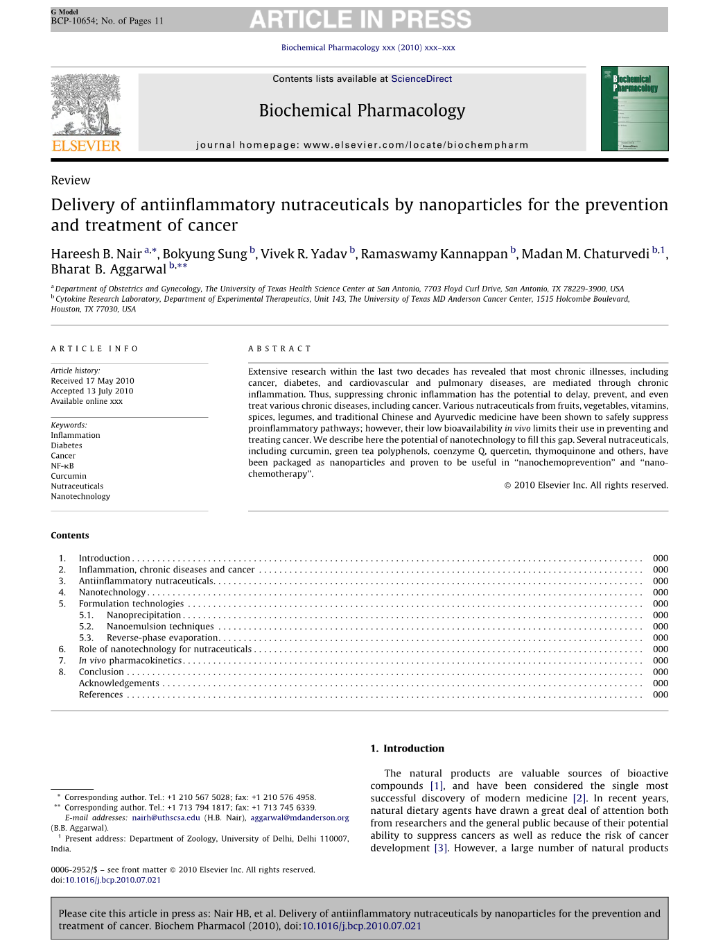 Delivery of Antiinflammatory Nutraceuticals by Nanoparticles For