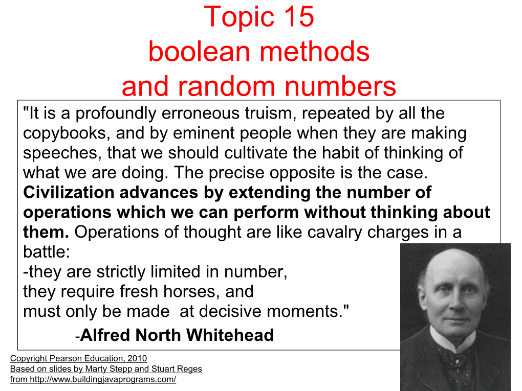 Topic 15 Boolean Methods and Random Numbers